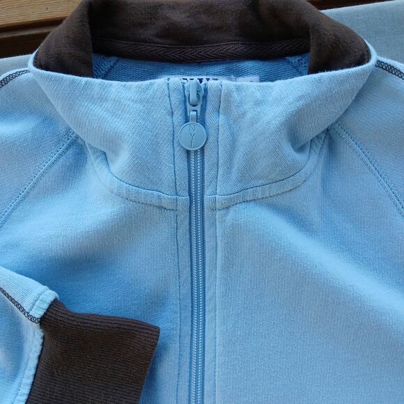 N.Y.L. New York Laundry Blue Bash Full Zip Sweatshirt XL retro jacket brown trim - Picture 7 of 14